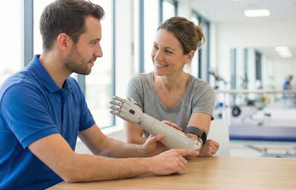 Branche de réadaptation avec prothèse bionique pour la rééducation fonctionnelle.