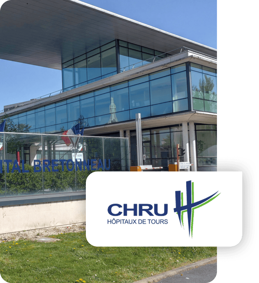Bureau moderne CHRU Hôpitaux de Tours, bâtiment en verre, accessibilite, santé, hôpital Bretagne au centre.