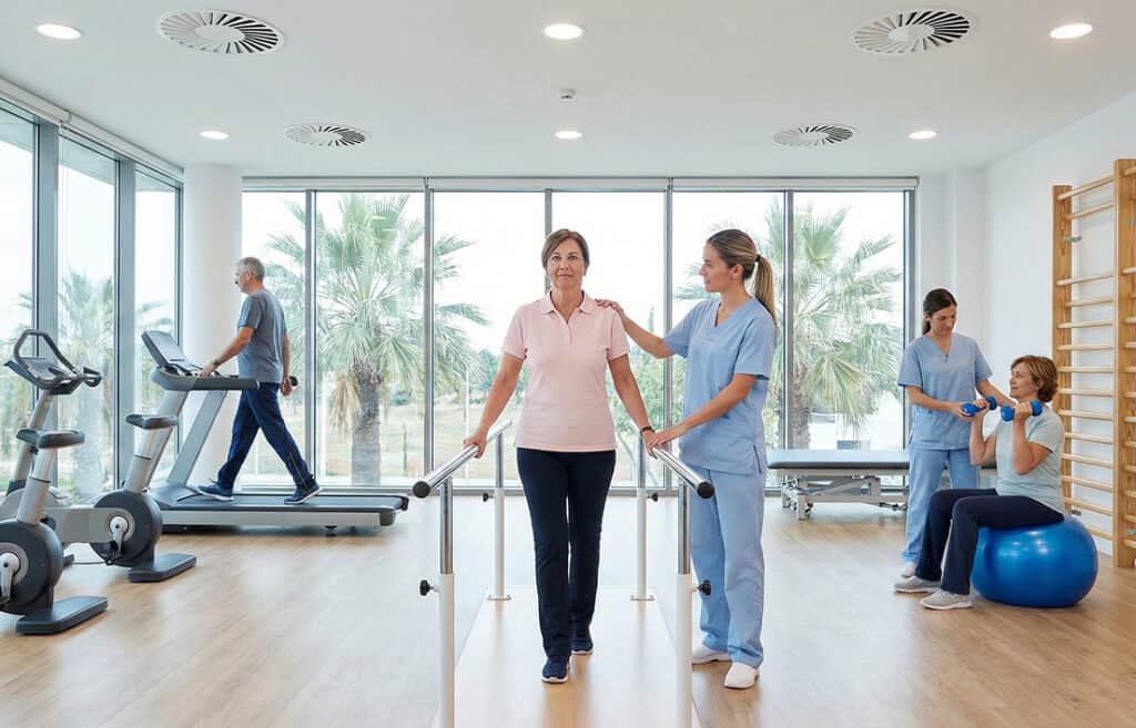 Amélioration de la mobilité avec accès CVL, soins de rééducation pour patients âgés.